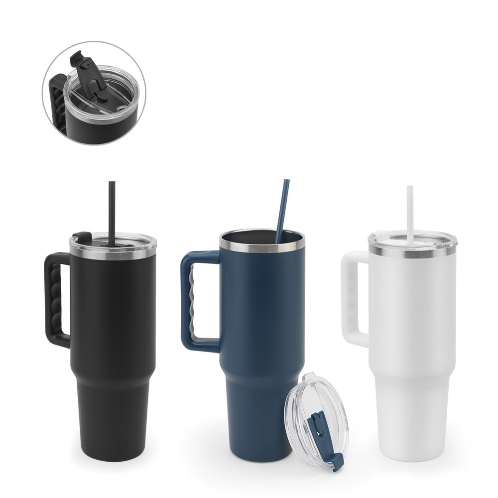 JOYNER XL. Duży kubek podróżny ze stali nierdzewnej (91% z recyklingu) z podwójnymi ściankami izolowanymi próżniowo i matowym wykończeniem 1300 ml P122215S ST-94373-W