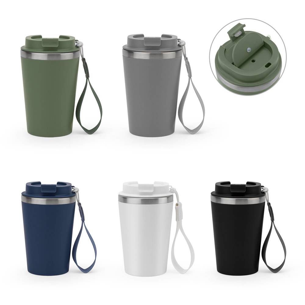 SPITZ. Kubek podróżny ze stali nierdzewnej (90% z recyklingu) z podwójnymi ściankami i matowym wykończeniem 460 ml P122226S ST-94377-W