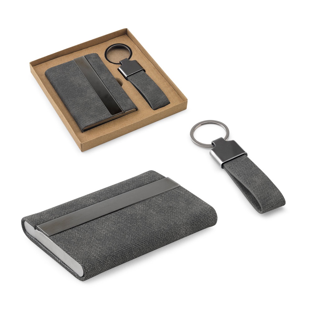 VAUGHN. Zestaw składający się z etui na karty i etui na klucze, oba wykonane z metalu i poliestru z recyklingu (30% rPET) P122237S ST-95100-133