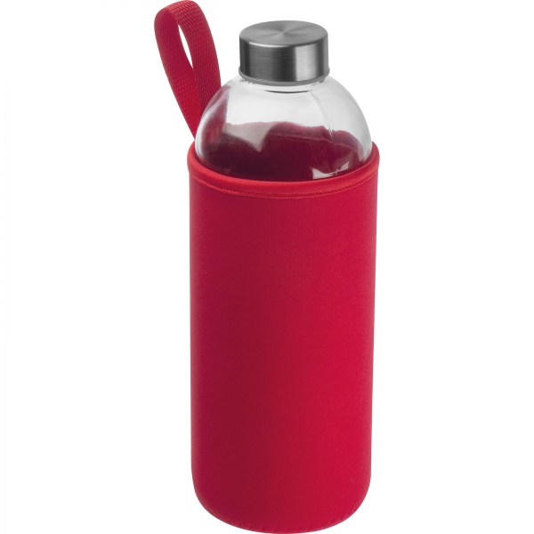 Butelka szklana z pokrowcem 1000 ml P086614K czerwony
