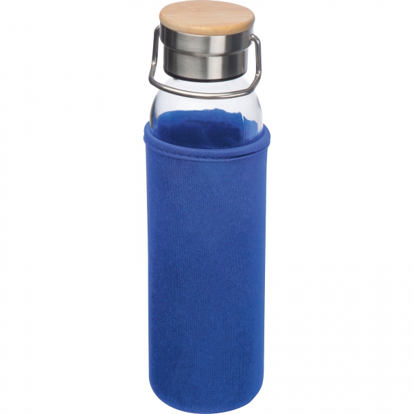 Butelka szklana z pokrowcem 600 ml P086996K niebieski