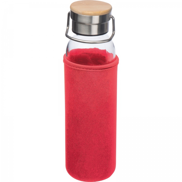 Butelka szklana z pokrowcem 600 ml P086996K czerwony