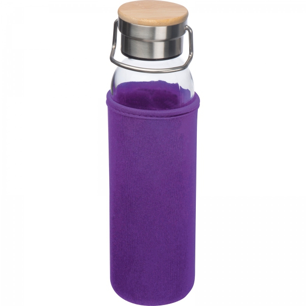 Butelka szklana z pokrowcem 600 ml P086996K fioletowy