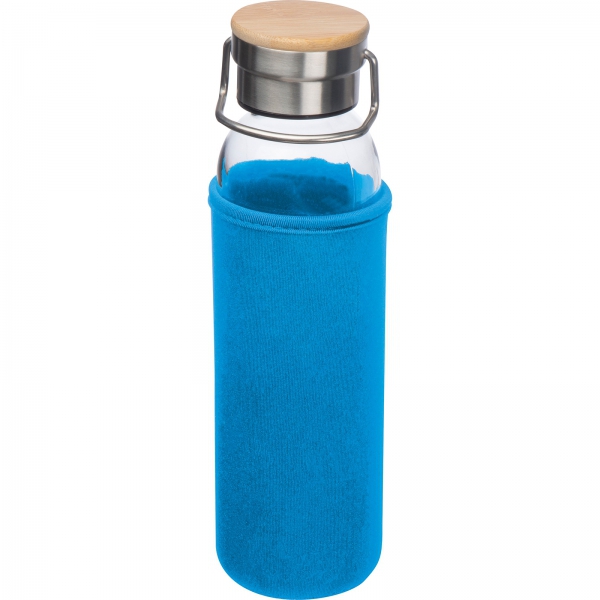 Butelka szklana z pokrowcem 600 ml P086996K jasnoniebieski