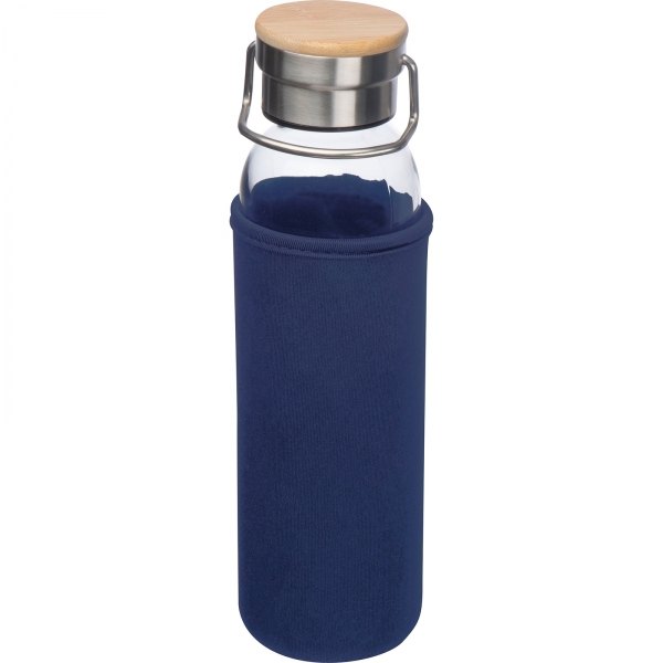 Butelka szklana z pokrowcem 600 ml P086996K granatowy