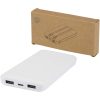 Adhil powerbank o pojemności 10.000 mAh i mocy 10 W z tworzyw sztucznych pochodzących z recyklilngu z 2 wbudowanymi kablami P123367C biały
