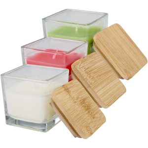 Ambra kwadratowa świeca w szkle z bambusową pokrywką P123274C PFC-126354-W